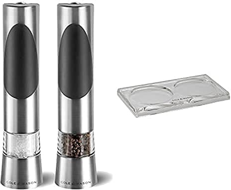 Cole & Mason H90180P Richmond Salt and Pepper Mills / H306119 Ramsgate Clear Salt and Pepper Mill Tray | Bundle | Lifetime Mechanism Guarantee - Mills