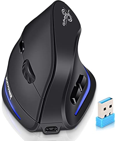 ECHTPower 2.4G Vertikale Ergonomische Maus Wireless, Wiederaufladbare kabellose Funkmaus Computermaus für Büro/Home Windows PC, Vertical Ergonomic Mouse 2400 DPI, 6 Tasten, Rechtshänder (Schwarz)
