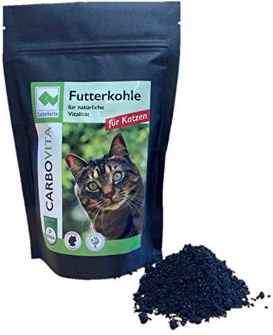 Carbo Verte Katzen Futterkohle, 200 g, optimierte Verdauung für Ihren Stubentiger, Entgiftung Magen-Darm-Trakt, bei Durchfall und Magenbeschwerden, neutraler Geschmack
