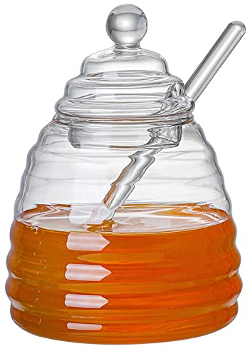 TAMUME 400ml Pot à Miel en Verre avec Cuillères à Miel et Couvercle en Verre