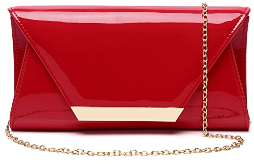 Clutch aus Lackleder für Damen, Abendtasche, stilvolle Schultertasche für Weihnachten, Hochzeit, Party, Abschlussball, Rot E
