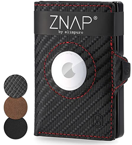 ZNAP Airtag Wallet aus Premium Leder | Kreditkartenetui Herren | Geldbörse Herren Klein | RFID-Blockierung & Slim Wallet I Kartenetui, Air Tag Portemonnaie Herren - 8 Karten-Rauchschwarz