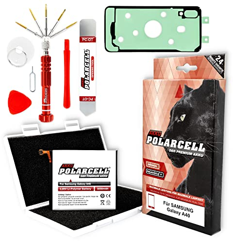 PolarCell Akku für Samsung Galaxy A40 SM-A405F - SM-A405F/DS | ersetzt Original-Akku EB-BA405ABE | mit Werkzeugset & Rahmenkleber im Profi-Set | 3250mAh Starke Ersatz-Batterie | A+ Qualitätszellen