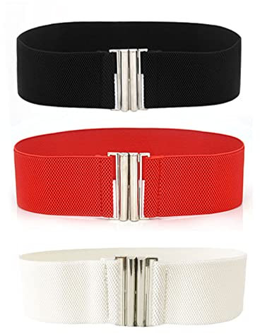Spldsun 3 Styles Ceinture Elastique Femme Vintage Noire, Ceinture Femme Large Retro et Tendance, Peut être Assorti Avec Des Robes, Coupe-vent, Combinaisons