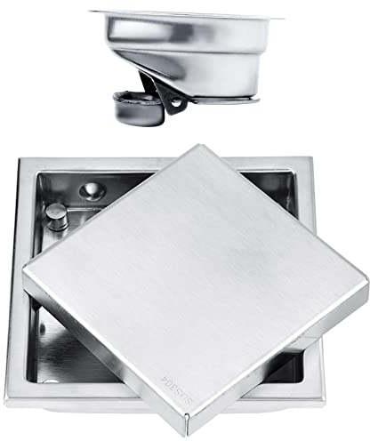 Desagüe de Suelo del Baño con Cubierta Cuadrado Removible, 11x11cm Filtro de Drenaje de Piso de Acero Inoxidable para Hogar, Rejilla de Baño, Drenaje del Suelo de Cocina, Ducha y Baño