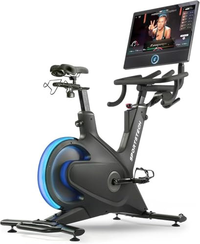Sportstech Heimtrainer + 21.5 Touch Display - Deutsche Qualitätsmarke - APP mit Live Workouts & Kursen Fitnessbike mit patentierter LED Technologie, Ergometer, sBike (sBike schwarz)