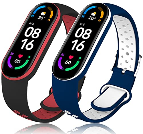 Th-some Armband für Xiaomi Mi Band 7, 2PCS Verstellbares Sport Ersatzarmband für Xiaomi Mi Band 6/Xiaomi Mi Band 5 Smartwatch, Silikon Sport Uhrenarmband Kompatibel mit Xiaomi Mi Band 7/6/5