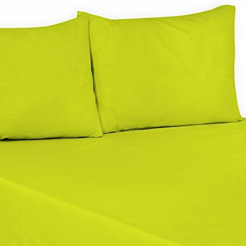 Flat Sheet Plain Dyed Polycotton Bedsheet Super Soft Easy-Care Bedlinen Non-iron Flat Sheets/Top Sheets in Single-Double-King-Super king (Lime Green, King)