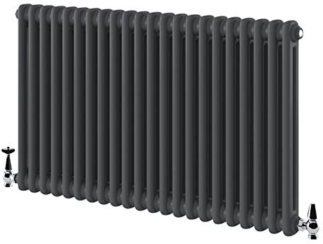 Go Bathrooms Utopia Grey Horizontal Radiator 600 x 1010mm Traditional Cast Iron Style 2 Column Anthracite Central Heating Living Room Radiator
