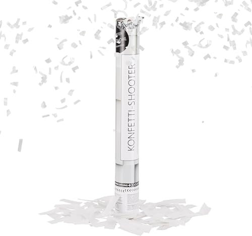 Relaxdays Party Popper, 6-8 m Höhe, Silvester, Geburtstag & Hochzeit, 40 cm, Konfettikanone, mit Papierschnipseln, weiß