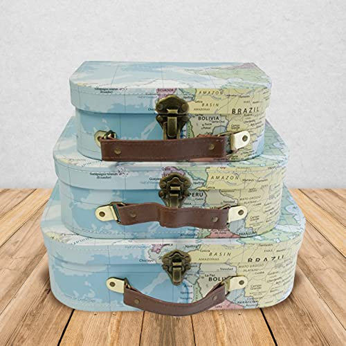 wald imports - Set mit 3 Koffern aus Pappe, dekorative Aufbewahrungsboxen, Koffer-Set für Dekoration, Aufbewahrung und mehr (blaue Karte)