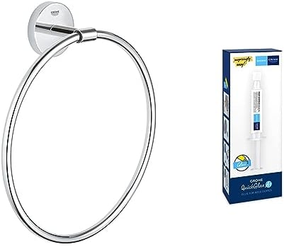 GROHE Start Cosmopolitan - Handtuchring + Kleber (Material: Glas/Metall, vedeckte Befestigung, zum Kleben oder Bohren), Chrom, 41167000