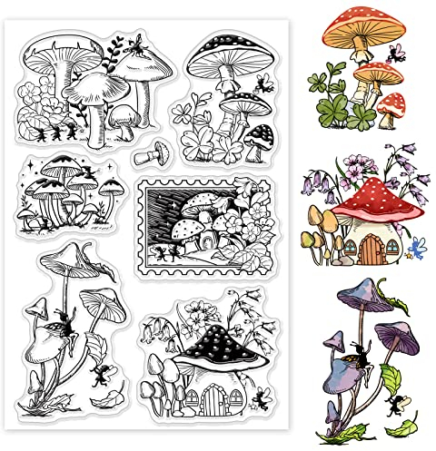 INFUNLY Pilz-Klarstempel Pilz-Gummistempel Verträumter Blumenpilz Transparente Silikonstempel Magische Pilz-Klarstempel Für Die Kartenherstellung DIY Scrapbooking Fotoalbum-Dekoration
