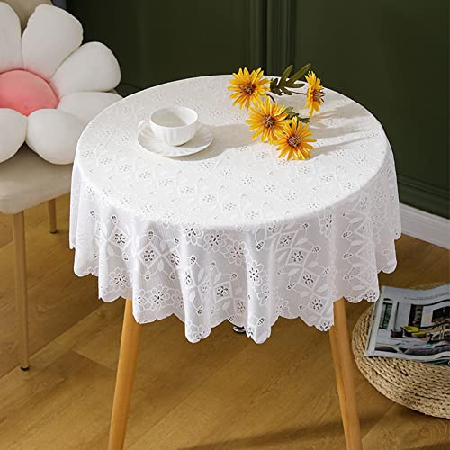 Ricemru Runde Tischdecke Boho 120 Rund Spitze Vintage Landhausstil Weiß Spitzentischdecke Blumen Stickerei Tischtuch Tafeltuch für Hochzeit, Party