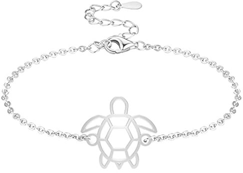 Fauna Bracelet Animal Tortue Couleur Or ou Argent avec Chaîne ou Cordon Noir pour Femme, Homme ou Enfant, Résistant et Ajustable Fabriqué en France