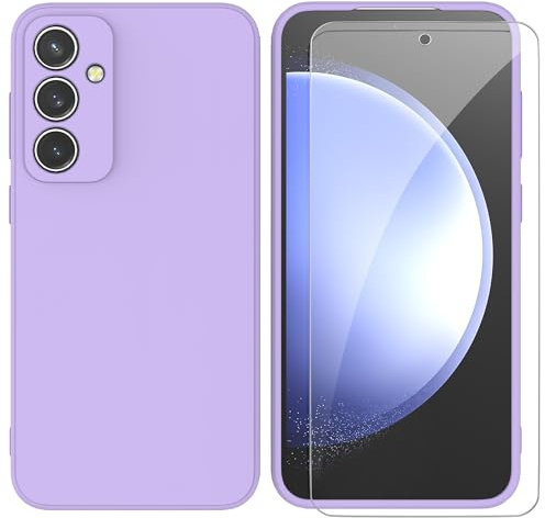 ARRYNN Funda Samsung Galaxy S23 FE 5G (6,4) con Cristal Templado Protector de Pantalla,Ultra Slim Protectora Funda de Silicona Líquida Suave Case Cover para Samsung Galaxy S23 FE 5G - Púrpura