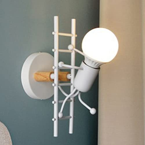 Humanoid Wandleuchte kreativ Cartoon Wandlampen Innen Industrie Wand Lampe Lampe max für 60 W E27 Basis für Schlafzimmer Kinderzimmer Flur Restaurant Treppe, Ohne Leuchtmittel (Weiß)