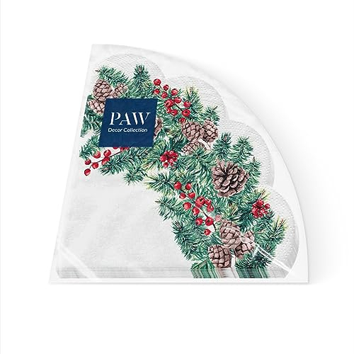 PAW - Servietten 3-lagig (32 cm Durchmesser) I 12 Stück I Perfekt für Weihnachten, Winter, Feiertage I Heiligabend Winterzeit Tischdekoration I Runde Seidenservietten - Winterzweige I Winter Branches