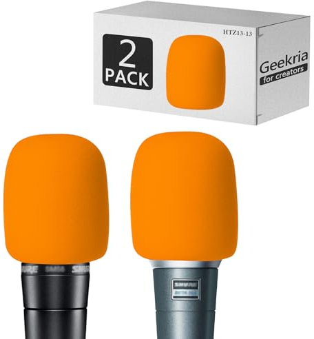 Geekria for Creators Foam Windscreen Compatible with Shure MV7, SM58LC, BETA 57A, BETA 58A, PGA48-QTR Microphone Antipop Windshield, Mic Wind Cover, Sponge Foam Filter (Orange / 2 Pack)