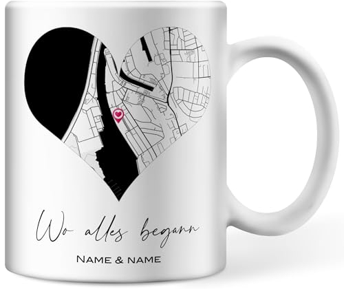Personalisierte Tasse Wo alles begann, Jahrestag Geschenk, Geschenk zum Einzug, Hochzeitsgeschenk Partnertasse