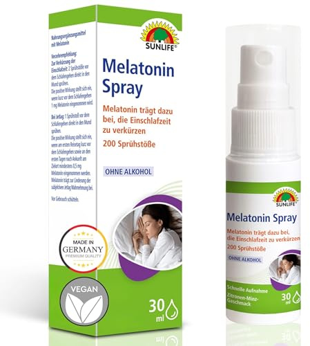 SUNLIFE Melatonin Spray Hochdosiert I Veganes Schlafspray Für Erwachsene I Schneller Einschlafen & Besser Durchschlafen I Effektive Einschlafhilfe Gegen Jetlag I Ergiebig Mit 200 Sprühstößen