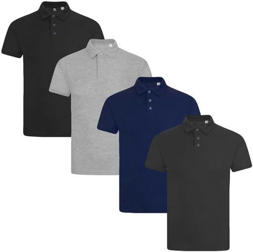True Face Mens Polo Shirt Plain Tshirt Short Sleeve Summer Work Pique T Shirt Workwear Adult Tee Classic Casual Top Plain Set 1-4 Pack S