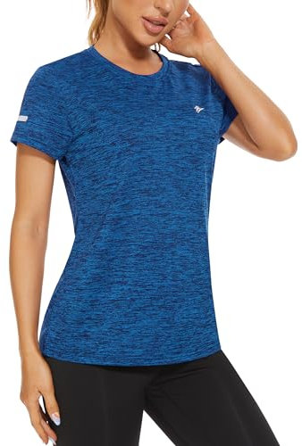 TACVASEN Damen Leitch Freizeitshirt Tee Frühling Sommer Quick Dry Frauen Casual T-Shirt Short Sleeve Sporthemd Yoga Wandern (L, Mittelblau)