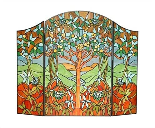 HanDuo Fireplace Screens 44 X 30 Stained Glass Fireplace Screen 3 Pc Folding Doors Fireplace Screen Flat Fireplace Screens Decorative beautiful scenery