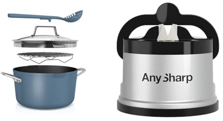 Ninja Foodi 8-in-1 PossiblePot with ZEROSTICK, Roasting/Steaming Rack, Strainer, Utensil, Glass Lid & AnySharp Knife Sharpener, Hands-Free Safety, PowerGrip Suction, Safely Sharpens All Kitchen Knives