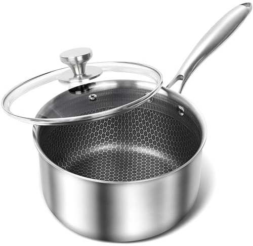MICHELANGELO 3 Quart Saucepan with Lid, Premium Triple Ply Stainless Steel Sauce Pan with Lid, Sauce Pot with Honeycomb Interior - 3QT