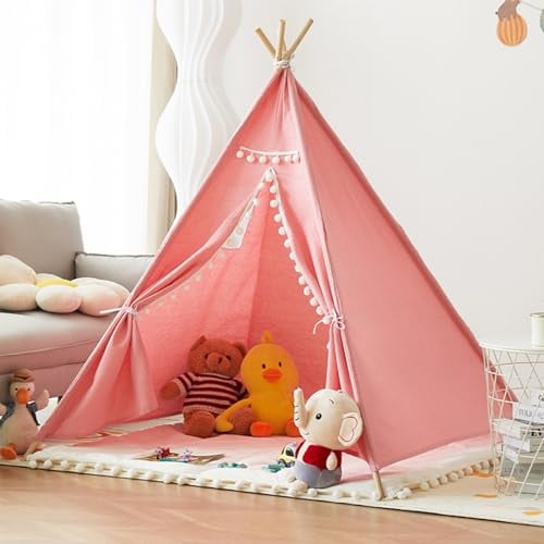 Uixxducc Tipi Zelt für Kinder,Tipi Kinderzelt Zelt Kinderzimmer, Kinderzelt für Drinnen Spielzelt Kinder Indoor Lesezelt Kuschelecke Kinderzimmer Deko (Rosa,1.1M)
