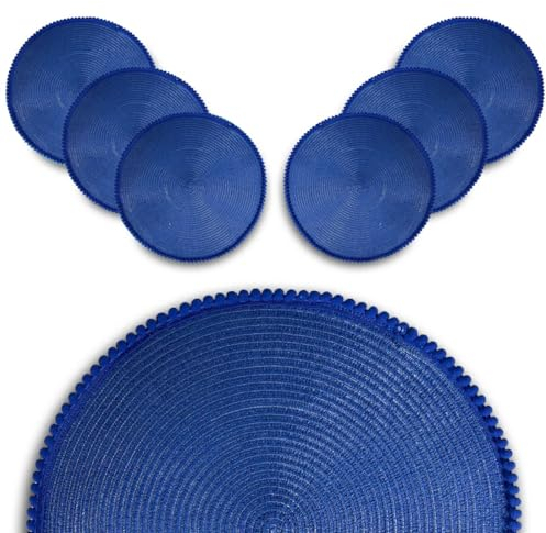 ARCA, Set di 6 Tovagliette Tonde, per 6 Persone, Ideali per la Tavola, Resistenti e Durature, Realizzate in Poliestere, Colore Blu, Diametro 38 cm