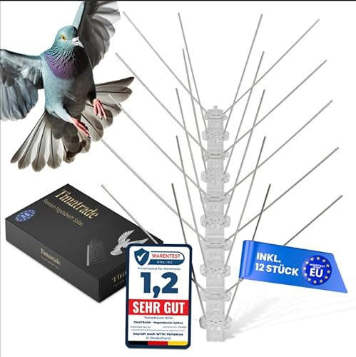 Timatrade® Ahuyentador de palomas premium (3 m) eficaz y discreto con tacos de acero inoxidable (12 x 25 cm), inoxidable y resistente a la intemperie, ideal para balcón, valla, alféizar de la ventana