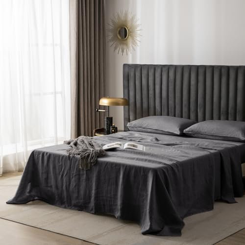 CHUFFED Leinen Bettlaken 100% Leinen Stonewashed Laken Atmungsaktive Bettwäsche für Bauernhäuser,Soft Washed Finish Bettlaken nur 1 Bett Laken (230cm x 260 cm, Dunkelgrau)