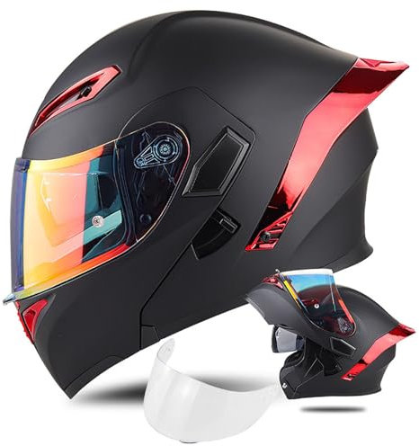 Casque De Moto Modulable, Casque Intégral Homme-Femme avec Double Visière, Casque de Scooter Adultes avec Boucle de Fermeture Rapide à Neuf Sections, Approuvé Dot/ECE 55-64cm