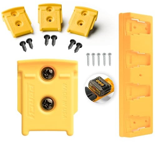 PERCH 4 Pack Tool Holder for DeWalt 20V & 60V Batteries & Tools, Yellow, Metal, Wall Mount, Workshop/Garage
