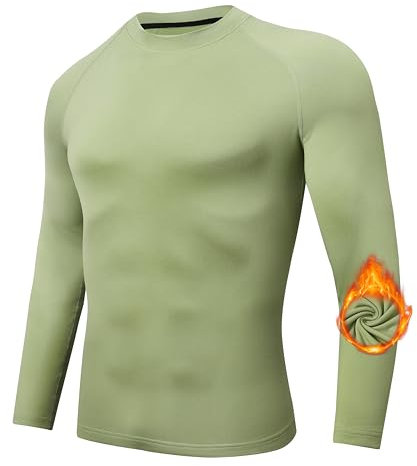 Djtnzdm Thermoshirt Herren Winter Langarm Thermo T-Shirt Herren Sport Kompressionsshirt Atmungsaktiv Laufshirt Longsleeve Thermo Oberteil Grasgrün L