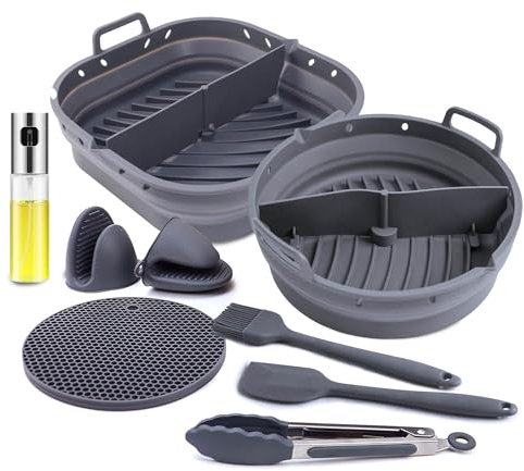 Set de Accesorios para Freidora de Aire (5.5 L o Más) Moldes de Silicona, Cesta, Recipiente, Utensilios Compatibles Air Fryer microondas Horno – Kit Utensilios de Cocina Freidoras sin Aceite