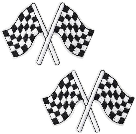 2 Pcs Checkered Flag Chequered Racing Car Sport Car Cross Flag Embroidered Iron on Sew on Patch Applique for Clothing,Backpacks,Clothes,Jacket,Jeans,Cap,Car Unifrom,Biker Bags