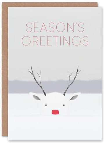 Artery8 Rudolph Red Nose Reindeer In Snow Bright Modern Blank For Him Or Her Art Christmas Card