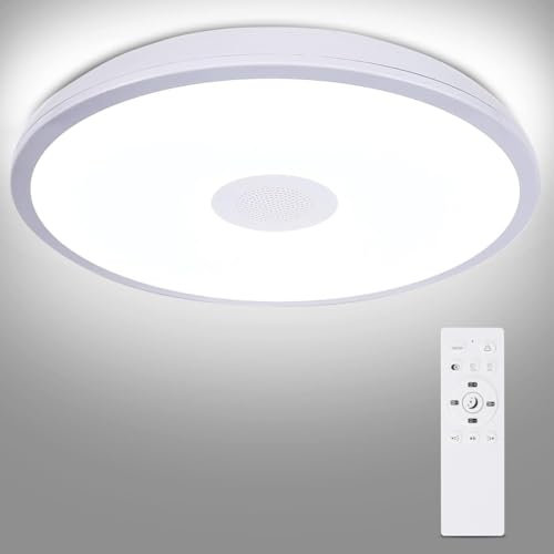 IOOECKGB Plafonnier moderne intelligent Bluetooth avec musique, lampe de plafond LED étanche IP65 18W pour douche, lampes de plafond pour cuisine, chambre, salle de bain et chambre de bébé.