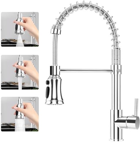 Hanviter Pull Out Kitchen Tap: 360° Swivel 3 Spray Modes Kitchen Mixer Tap, Commercial Sink Mixer Tap Single Handle Kitchen Taps, Cold and Hot Mixer Kitchen Sink Taps with Standard Fittings (Chrome)