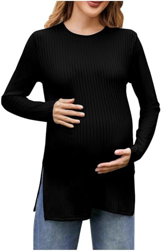 Hauts d'allaitement Femme Vêtements de Maternité Femme Pull Tricot Femme Manches Longues Col Rond Tee Shirt Enceinte Femme T-Shirt de Grossesse Femme Respirant Tops Doux et Confortables