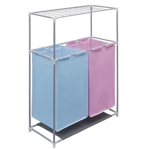 Xichuzi 2-Kammer-Wäschekorb mit Trockengestell, Wäschesammler, Laundry Baskets, Wäschesortierer, Nützliche Gadgets, Wäsche Sortiersystem, Wäschetrenner - 242059