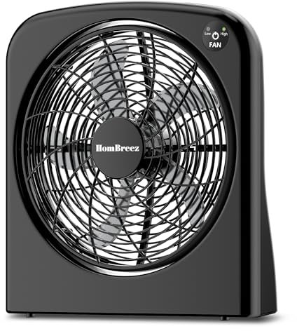 HomBreez 10-Inch Table Fan – Battery & USB-C Powered, 2 Cooling Speeds, 90° Adjustable Tilt – Portable Fan for Travel & Camping, Black