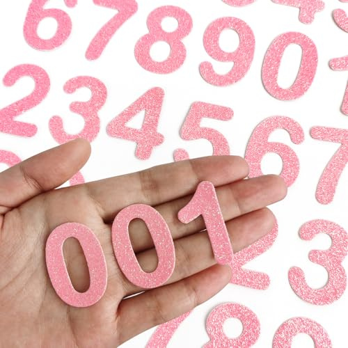 30 Pcs Glitter Number 0 to 9 Iron-on Numbers, for Jackets, Backpacks, Hats and Shirts - Pink