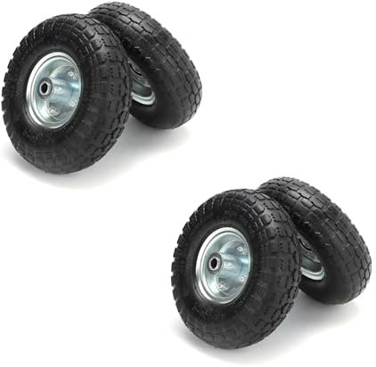 CROWNSHOP 4Pcs 10 Wheelbarrow Wheel Trolley Wheels Replaceable Puncture Wheels 4.10/3.50-4 Pneumatic Tyre Wheel Metal Industrial Wheelbarrow Trolley Rubber Tire