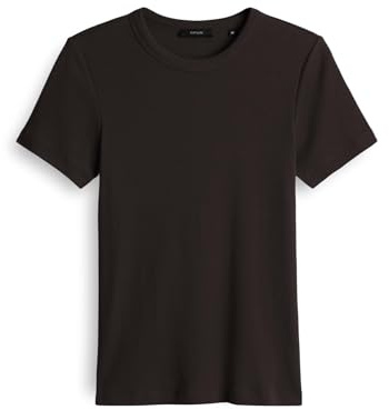 OPUS Damen Kurzarmshirt | SAMUNA Feines Rippshirt Slim aus BCI Cotton Mix Midnight Brown, 40