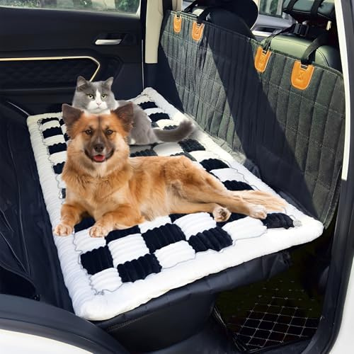 Tapis de lit pour chien - 70 × 150 cm - Antidérapant - Noir et blanc - Design à carreaux - Pour le placement sur le siège arrière de la voiture - Canapé - Sol extérieur