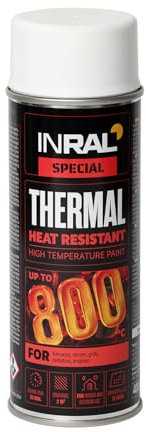 INRAL Hitzebeständiger Lack Weiß –Auspufflack Weiß Matt für Metalloberflächen - Langlebige, Hitzebeständige Farbe – 3 x 400 ml Schnell Trocknender Ofenlack Matt für Heimwerker